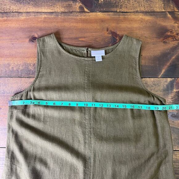 Liz Claiborne Olive Green Sleeveless Tank Midi Dress Pockets Linen Womens Medium - Picture 12 of 12
